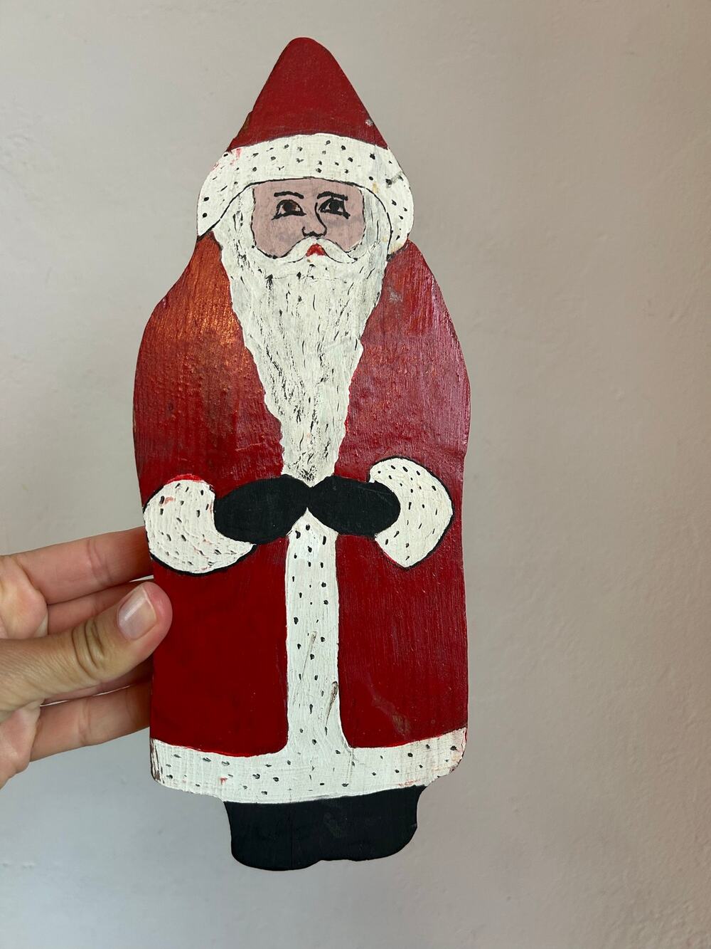 Vintage Hand Painted Wood Santa Claus Folk Art Christmas Decor, 10 Inch